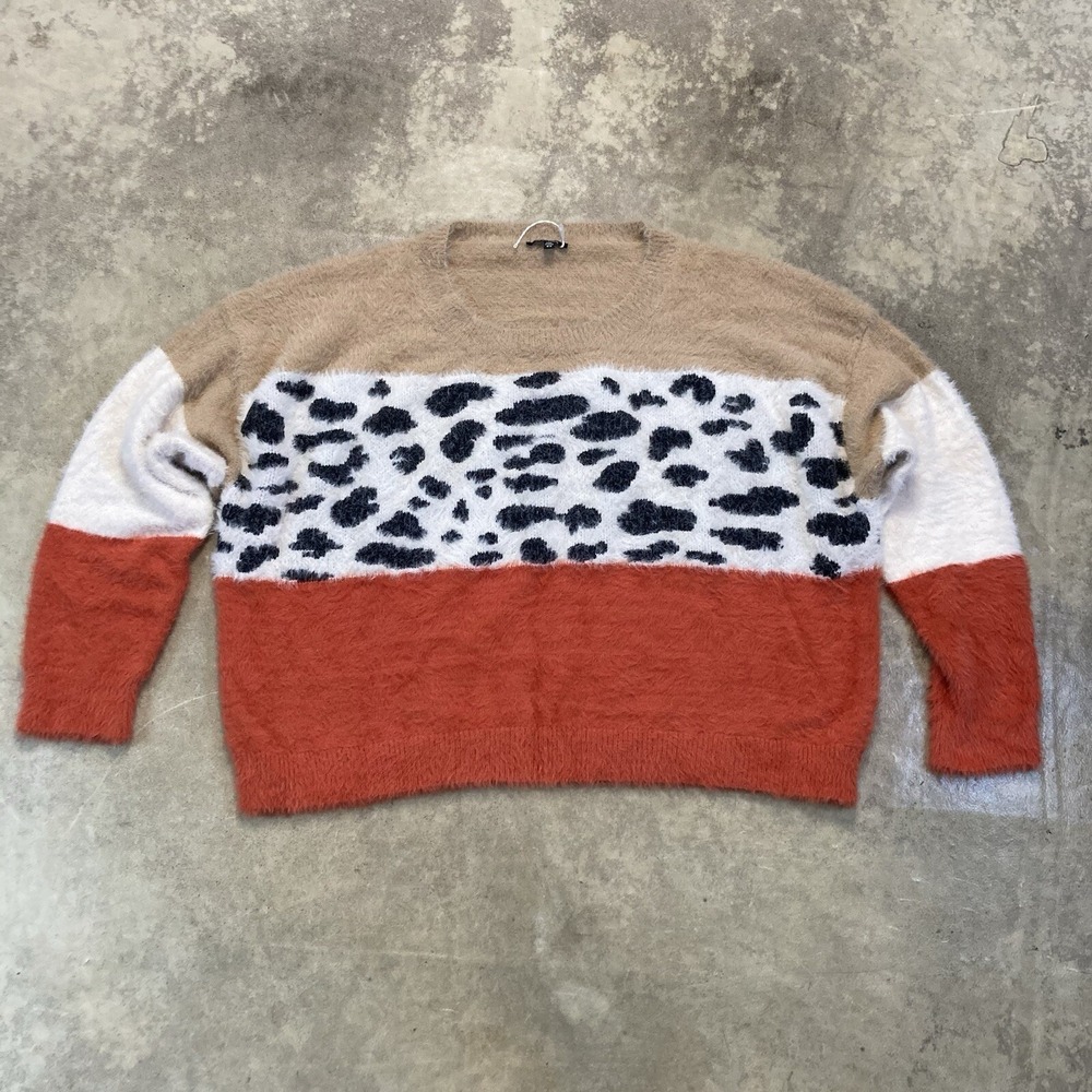 Cocobleu Sweater Womens 2X Colorblock Oversize Eyelash Chic Pullover